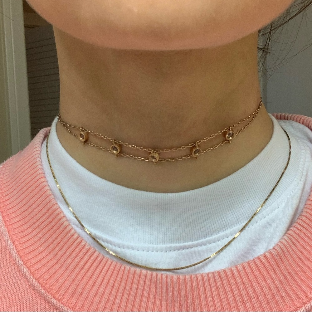 Gold plated crystal and chain choker